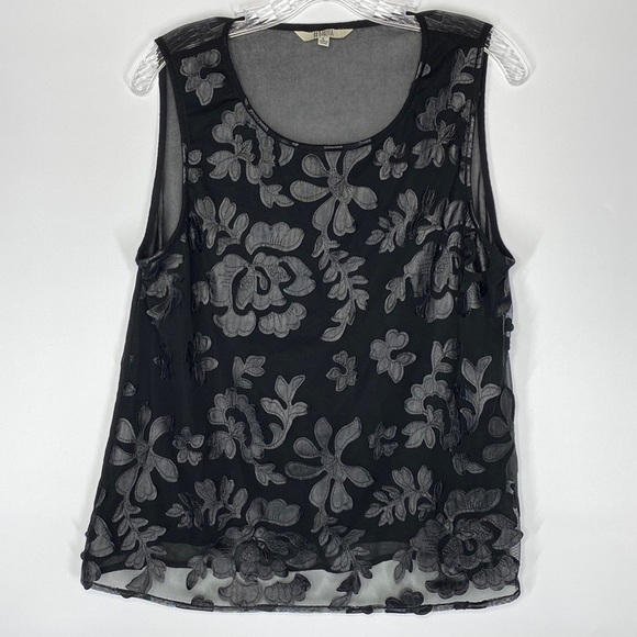 BB Dakota Laser Cut Black Floral Overlay Tank Top Size Large - Picture 1 of 5